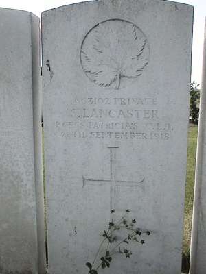 CWGC marker for the grave of Stanley Lancaster, 1889-1918