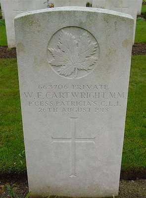 CWGC marker for the grave of William Frederick Cartwright, 1899-1918