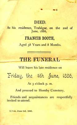 Funeral notice for Francis Booth