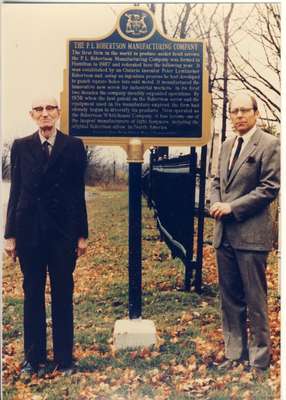 Installation of the Ontario Heritage Foundation plaque honouring P. L. Robertson.