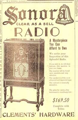 Advertisement for Sonora Clear as a Bell Radio.