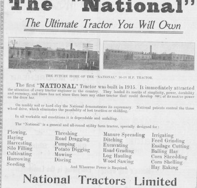 Newspaper advertisement for National Tractors Limited