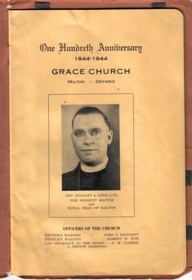 Title page of the booklet &quot;One Hundreth Anniversary 1844-1944, Grace Church, Milton, Ontario