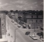Aerial view of the intersection of Main Street and Charles Street.