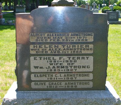 Armstrong grave marker in Evergreen Cemetery