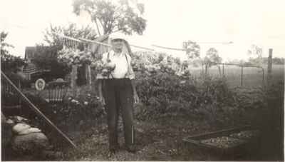 Albert Beasley in his garden on Sarah Street