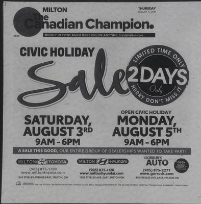 Canadian Champion (Milton, ON), 1 Aug 2019