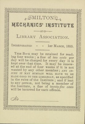 Milton Mechanics' Institute and Library Association Bookplate