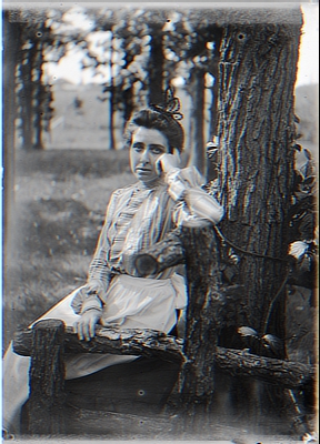 Maud on Rustic Seat