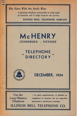 1934 December - McHenry, Johnsburg, Pistakee Telephone Directory