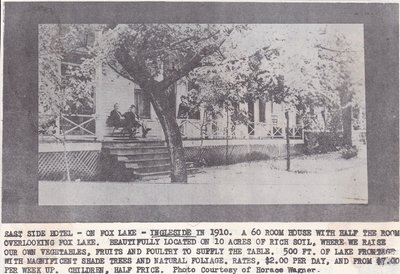 Photo of the East Side Hotel on Fox Lake. Taken in 1910.