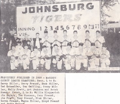 McHenry County League 1958 Champions the Johnsburg Tigers.