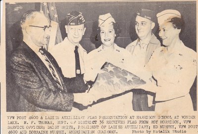 Ladies Auxiliary Presenting Flag At Harrison School