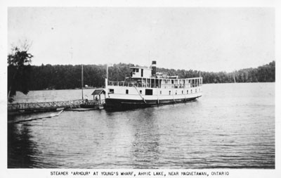 The Steamer 'Armour' at Young's Wharf, Ahmic Lake, Near Magnetawan, circa 1920