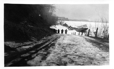 Ice conditions at Queenston Dock & wreckage caused by ice. Feb 27, 1936.