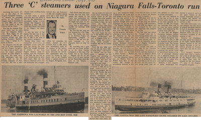 Three C steamers used on Niagara Falls-Toronto run.