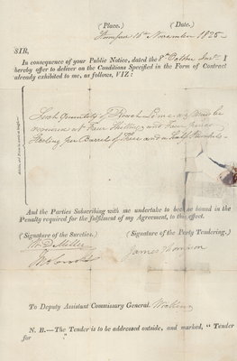 Tender for Lime for James Thompson, 1825