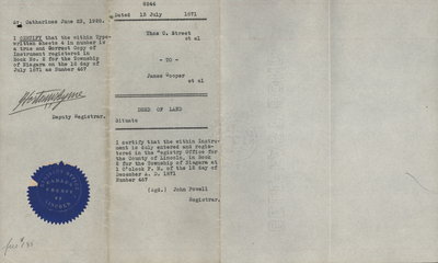 Deed of Land between Thomas Clark Street and Trustees of the Regular Baptist Church, 1871