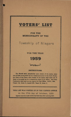 Voters' list for the municipality of the Township of Niagara for the year 1959.