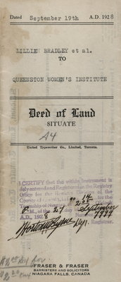 Deed of Land between Lillie Bradley et al and Queenston Women's Institute, 1928