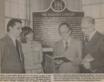 Unveiling of a plaque &quot;The Niagara Library&quot;