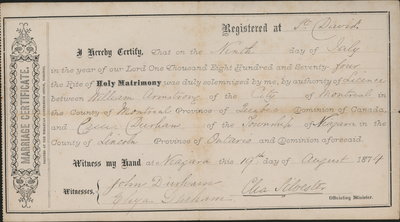 Marriage Certificate, Cassie Durham to William Armstrong