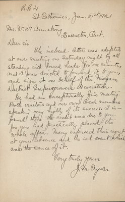 Letter to W. Armstrong from J. M. Crysler