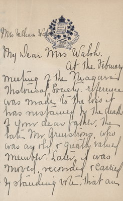 Letter to Mrs. Walsh from Elizabeth C. Ascher