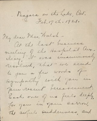 Letter to Mrs. Walsh from Mildred Brown