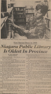 Niagara Public Library is Oldest in Province, 1967