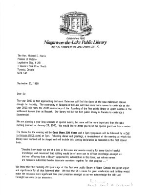 Letter from Bob Allen to Hon. Michael D. Harris re: Bicentennial Celebration Invitation