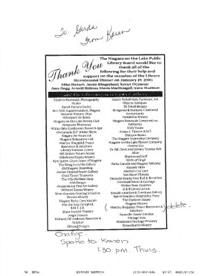 List of merchants & others that that supported the Bicentennial Dinner; Feb. 10, 2000