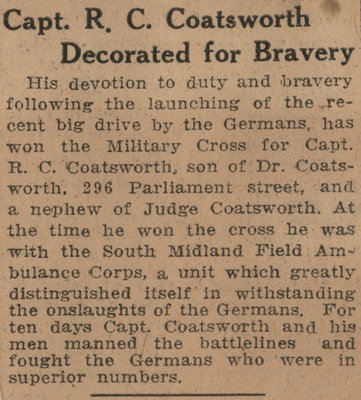 Capt. R. C. Coatsworth Decorated for Bravery