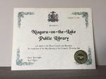 Certificate Presented to the Niagara on the Lake Public Library in recognition of the Re-Opening of the Computer Training Lab