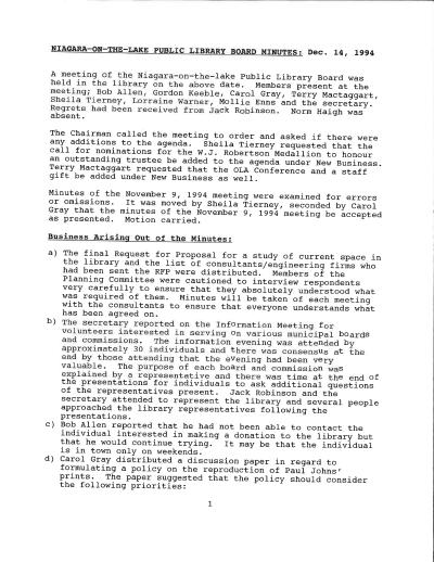 1994 Library Board Minutes