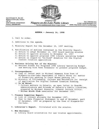 1998 Library Board Minutes