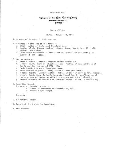 1982 Library Board Minutes