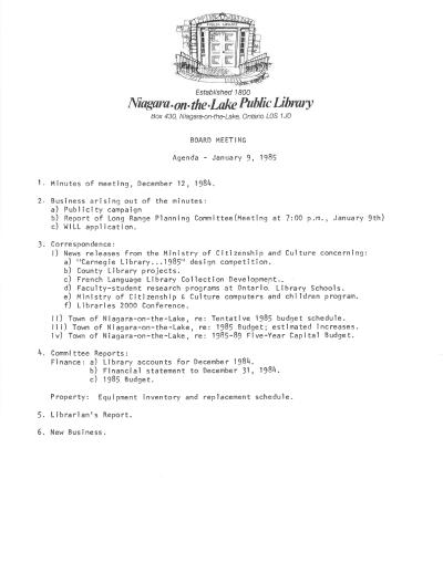 1985 Library Board Minutes