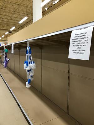 Empty shelves in grocery store