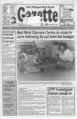 Nipigon Red-Rock Gazette, 14 Apr 1992