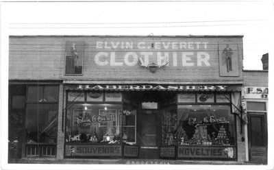 Elvin C. Everett Clothier, exterior of store, Nipigon, Ontario, CANADA