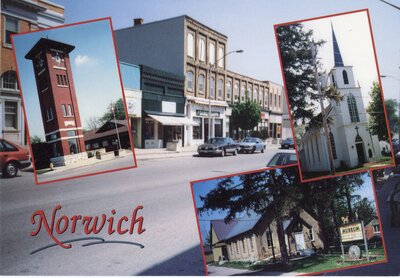 Norwich Post Office Tower, Main Street, Trinity Anglican Church and Norwich Museum