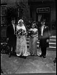 Wedding portrait in front of Gothic View house, Norwich