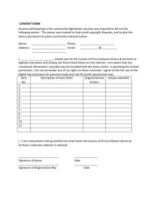 PEC Consent & metadata forms