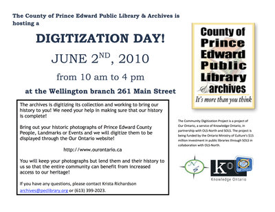 Digitization Day, The County of Prince Edward Public Library & Archives