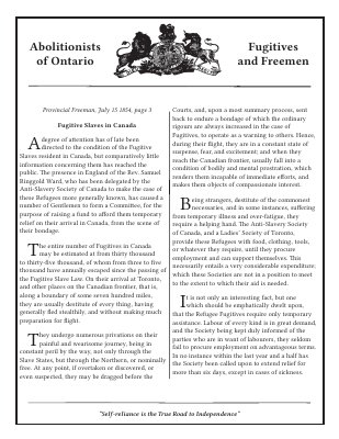 Abolitionists: Fugitive Slaves in Canada