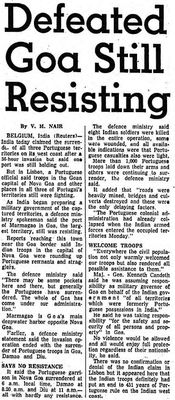 Barrie Examiner's Coverage on Colonial Conflicts in Goa, December 19, 1961