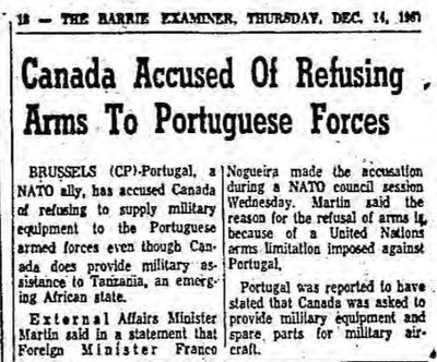 Barrie Examiner's Coverage on Portuguese Military Actions with Canada, December 14, 1967