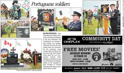 Oakville Beaver coverage on the 2012 Portuguese Veteran Remembrance, where a CINEPLEX advertisement fills in the blank, October 19, 2012