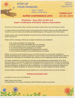 OLA Super Conference 2010: Students invitation flyer